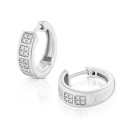 Sterling Silver Men's Diamond Huggie Hoop Earrings