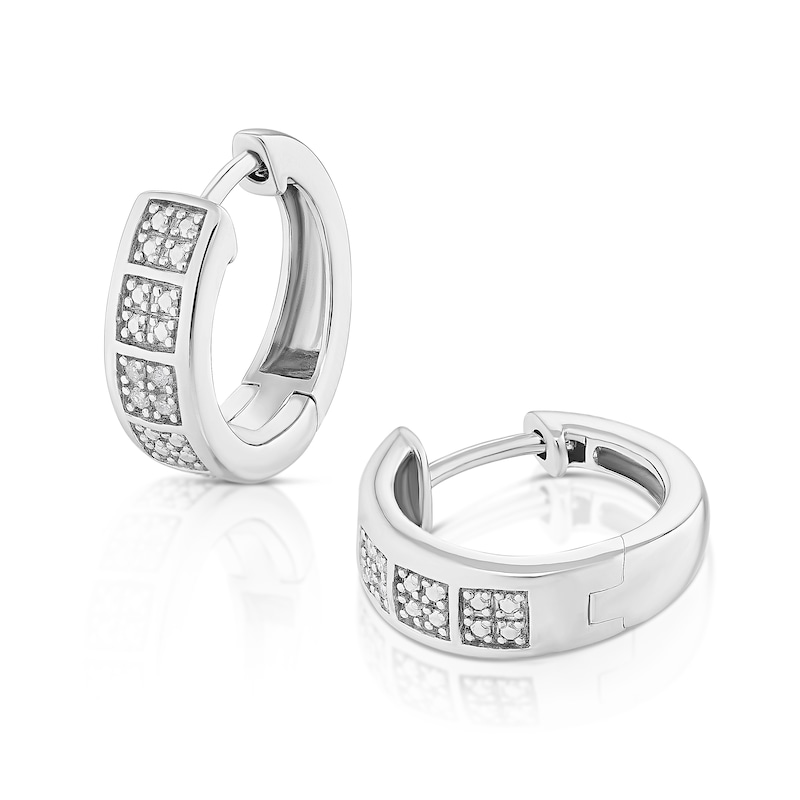 Main Image 1 of Sterling Silver Men's Diamond Huggie Hoop Earrings