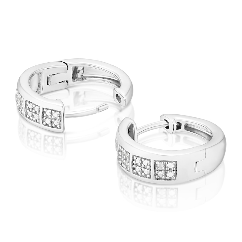 Main Image 2 of Sterling Silver Men's Diamond Huggie Hoop Earrings