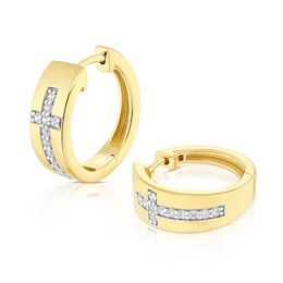 Sterling Silver & 18ct Gold Plated Vermeil Men's CZ Cross Huggie Hoop Earrings