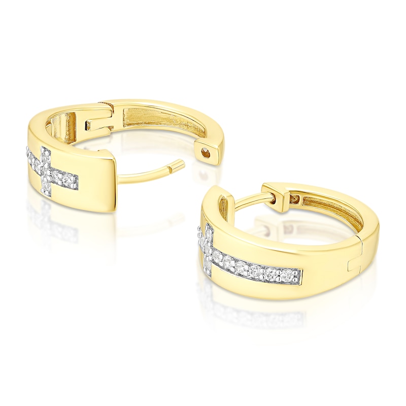 Main Image 2 of Sterling Silver & 18ct Gold Plated Vermeil Men's CZ Cross Huggie Hoop Earrings