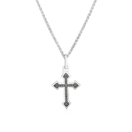 Sterling Silver Men's Black Cubic Zirconia Cross Pendant Necklace