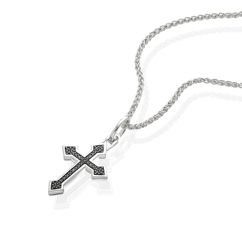 Main Image 2 of Sterling Silver Men's Black Cubic Zirconia Cross Pendant Necklace