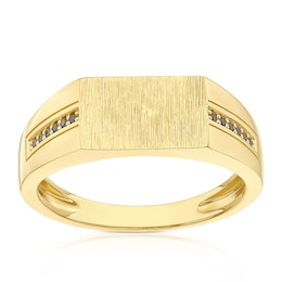 Sterling Silver & 18ct Yellow Gold Plated Vermeil Men's Black CZ Edge Signet Ring