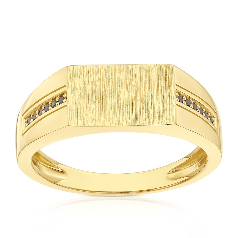 Main Image 1 of Sterling Silver & 18ct Yellow Gold Plated Vermeil Men's Black CZ Edge Signet Ring
