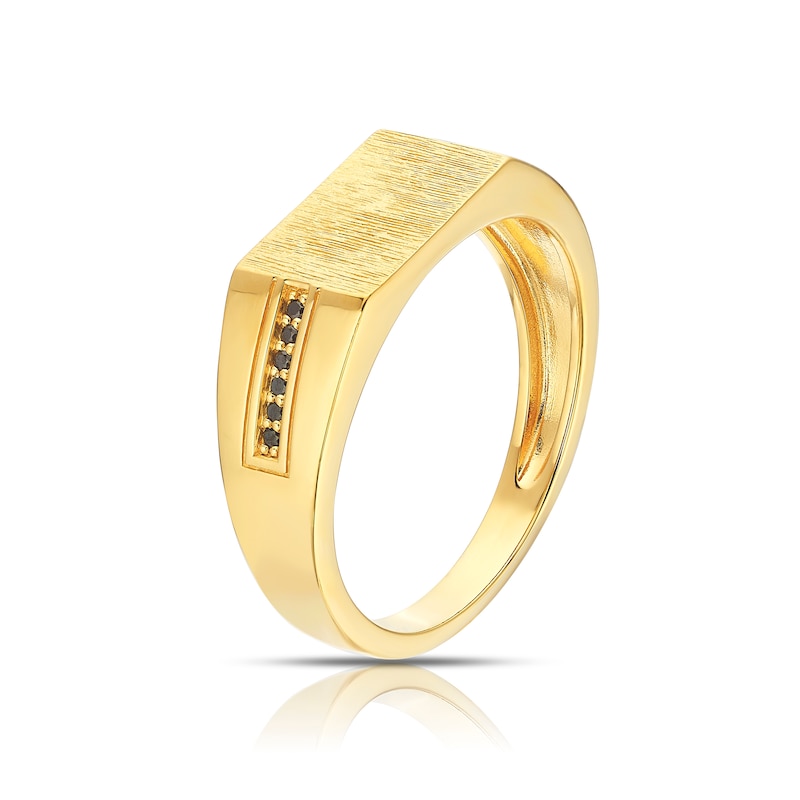 Main Image 2 of Sterling Silver & 18ct Yellow Gold Plated Vermeil Men's Black CZ Edge Signet Ring