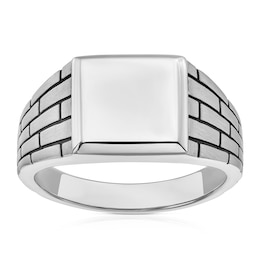 Sterling Silver Men's Brick Work Edge Sqaure Signet Ring