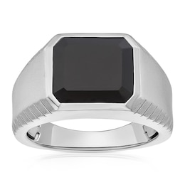 Sterling Silver Men's Onyx Matte Finish Signet Ring