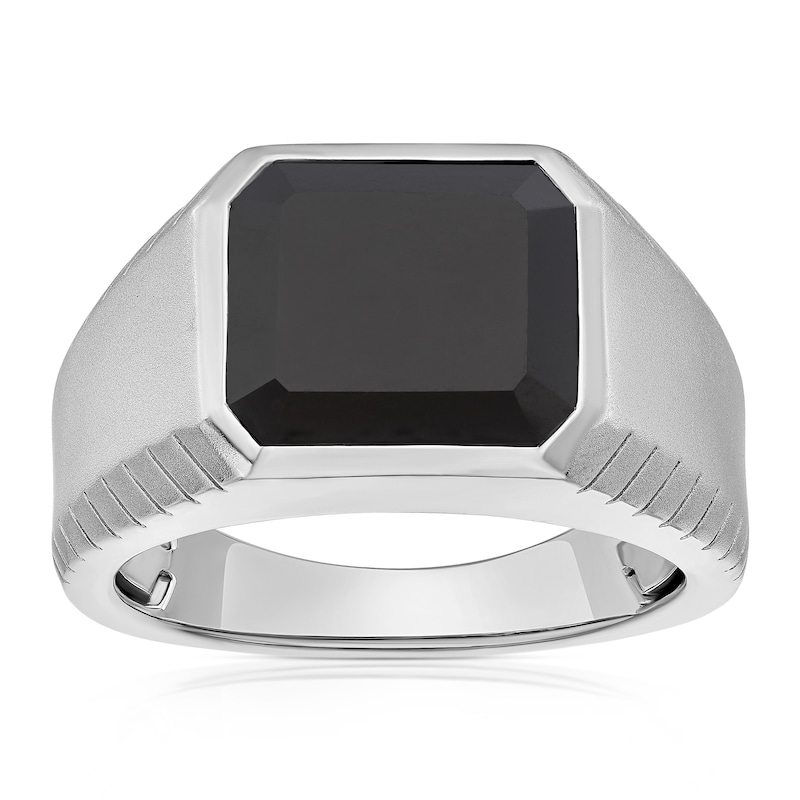 Main Image 1 of Sterling Silver Men's Onyx Matte Finish Signet Ring
