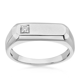 Sterling Silver Men's Cubic Zirconia Long Rectangle Signet Ring