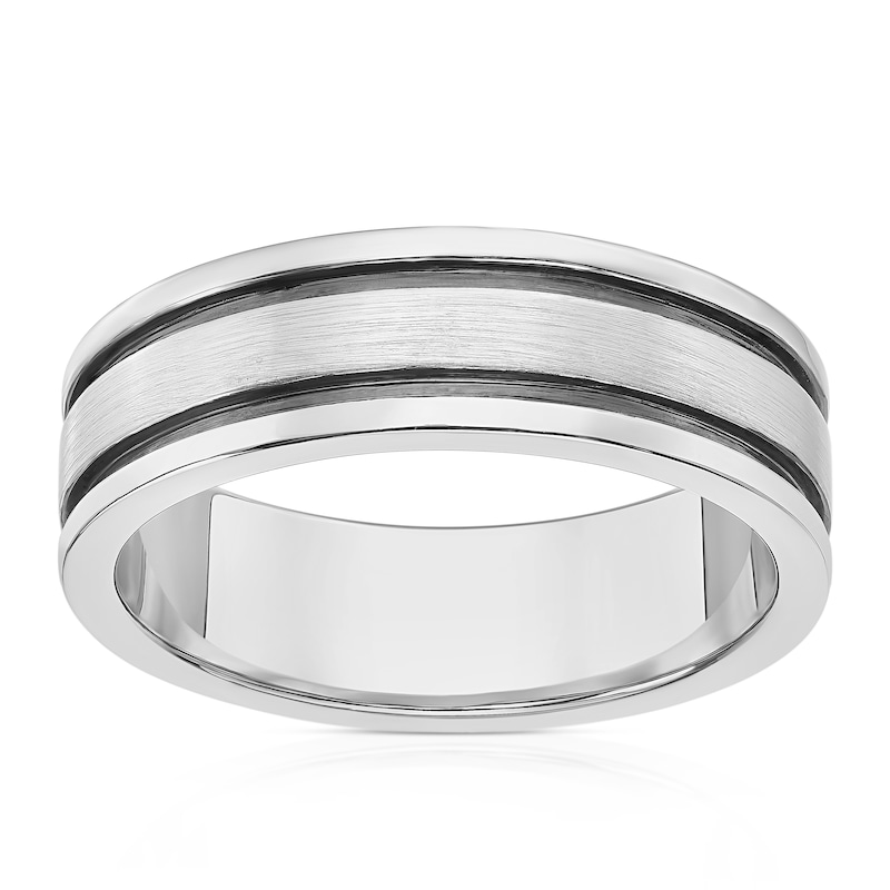Main Image 1 of Sterling Silver Men's Black Detail Ring