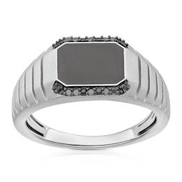 Sterling Silver Men's Diamond & Enamel Signet Ring
