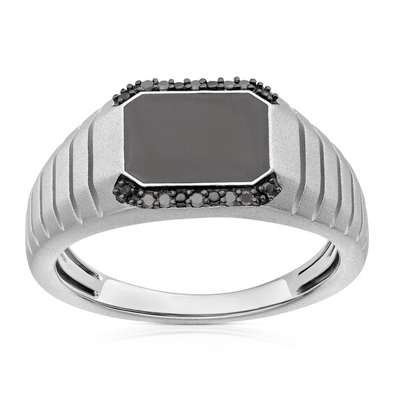 Sterling Silver Mens Diamond and Enamel Signet Ring