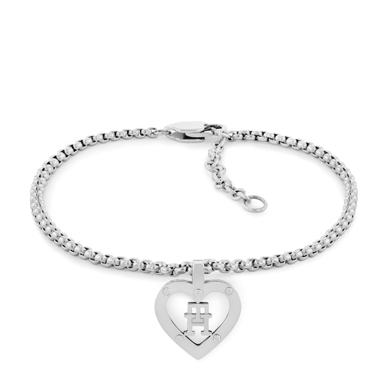 Tommy Hilfiger Women's TH Monogram Heart Pendant Stainless Steel Bracelet