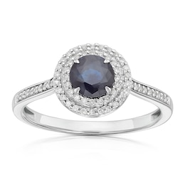 9ct White Gold Diamond & Sapphire Double Halo Ring