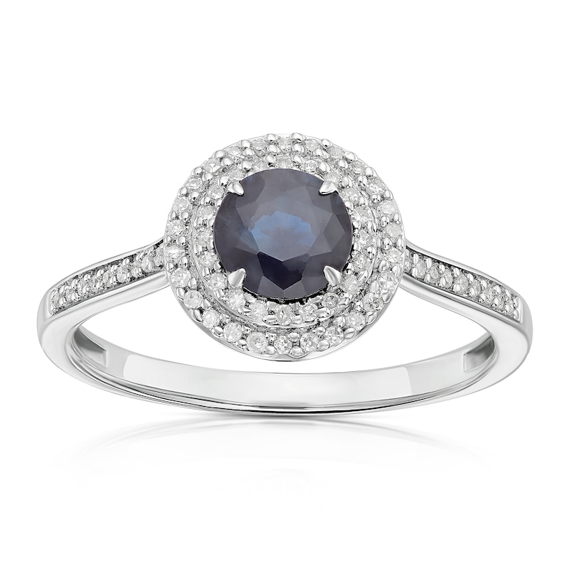 Main Image 1 of 9ct White Gold Diamond & Sapphire Double Halo Ring