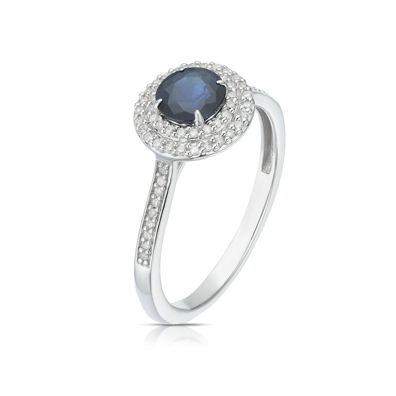 Main Image 2 of 9ct White Gold Diamond & Sapphire Double Halo Ring