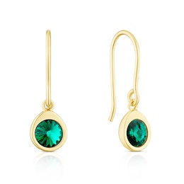 Sterling Silver Gold Tone Emerald Preciosa Crystal Drop Earrings