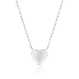 Children's Sterling Silver Heart Cubic Zirconia Star Pendant 14+2" Necklace