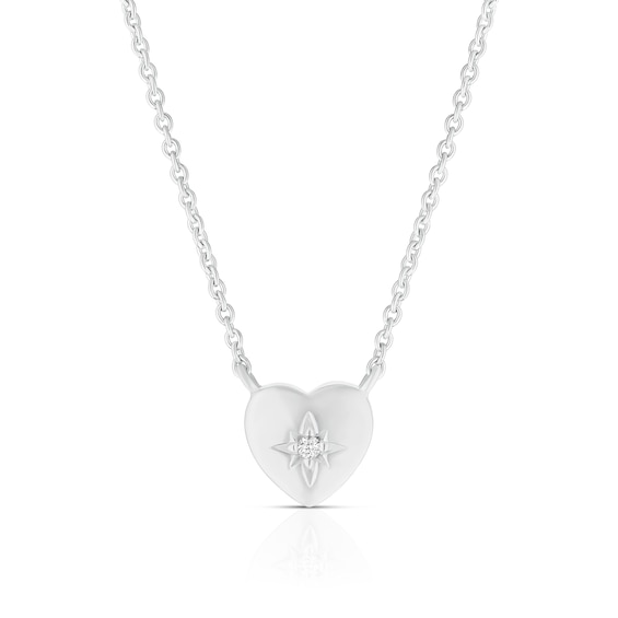 Children's Sterling Silver Heart Cubic Zirconia Star Pendant 14+2" Necklace