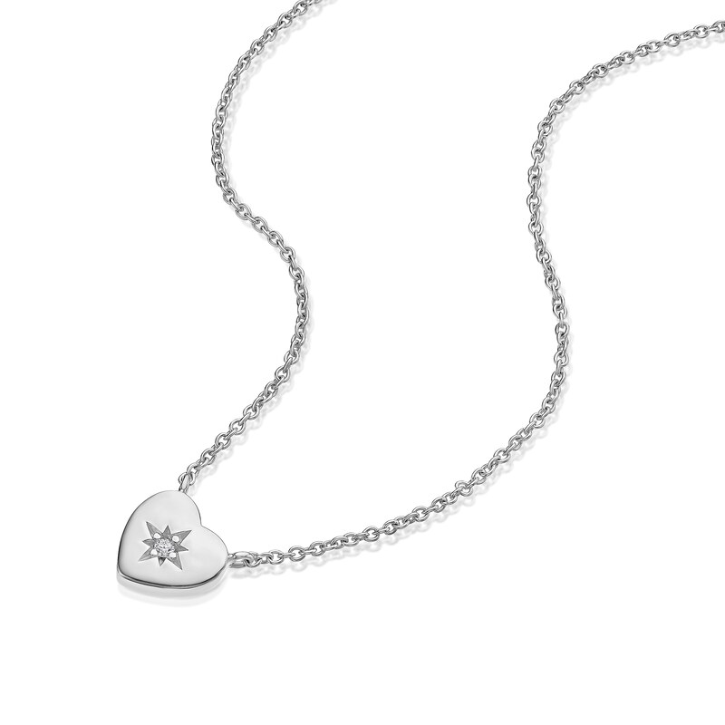 Main Image 2 of Children's Sterling Silver Heart Cubic Zirconia Star Pendant 14+2" Necklace