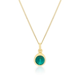 Sterling Silver Gold Tone Emerald Preciosa Crystal Pendant 16+2" Necklace