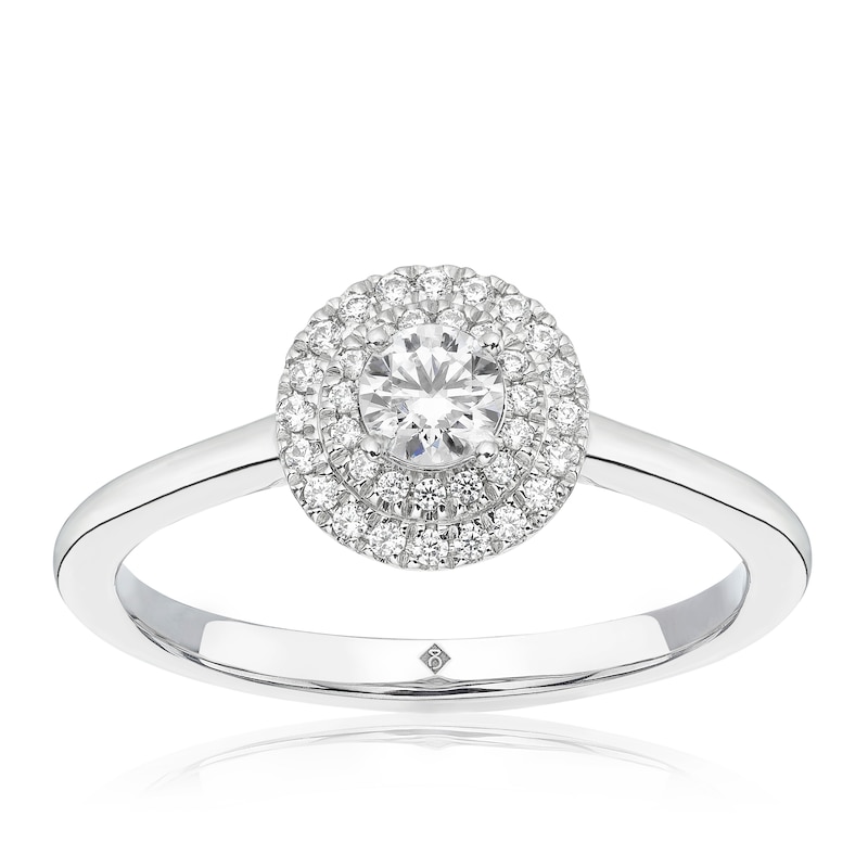 Main Image 1 of The Diamond Story Platinum 0.33ct Diamond Round Halo Solitaire Ring