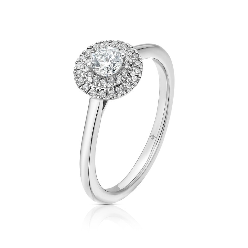 Main Image 2 of The Diamond Story Platinum 0.33ct Diamond Round Halo Solitaire Ring