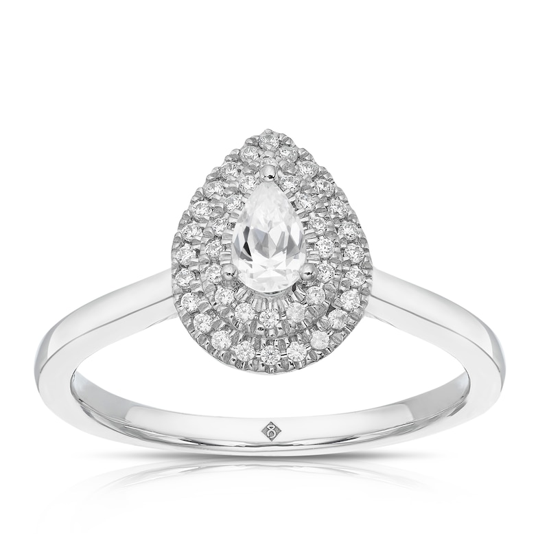 Main Image 1 of The Diamond Story Platinum 0.33ct Diamond Pear Halo Solitaire Ring