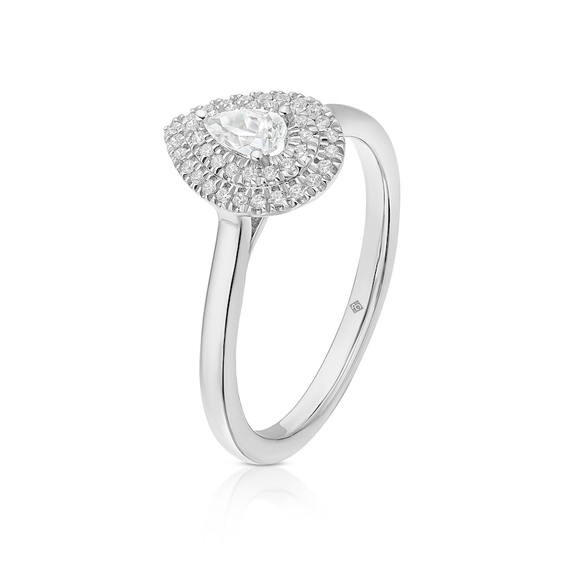 Main Image 2 of The Diamond Story Platinum 0.33ct Diamond Pear Halo Solitaire Ring