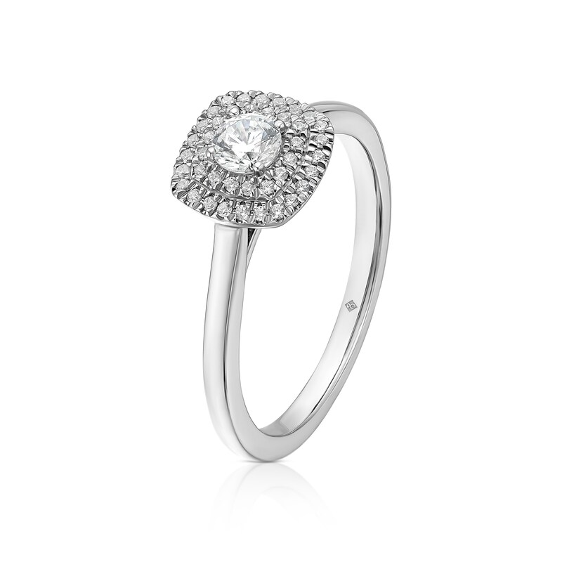Main Image 2 of The Diamond Story Platinum 0.33ct Diamond Cushion Halo Solitaire Ring