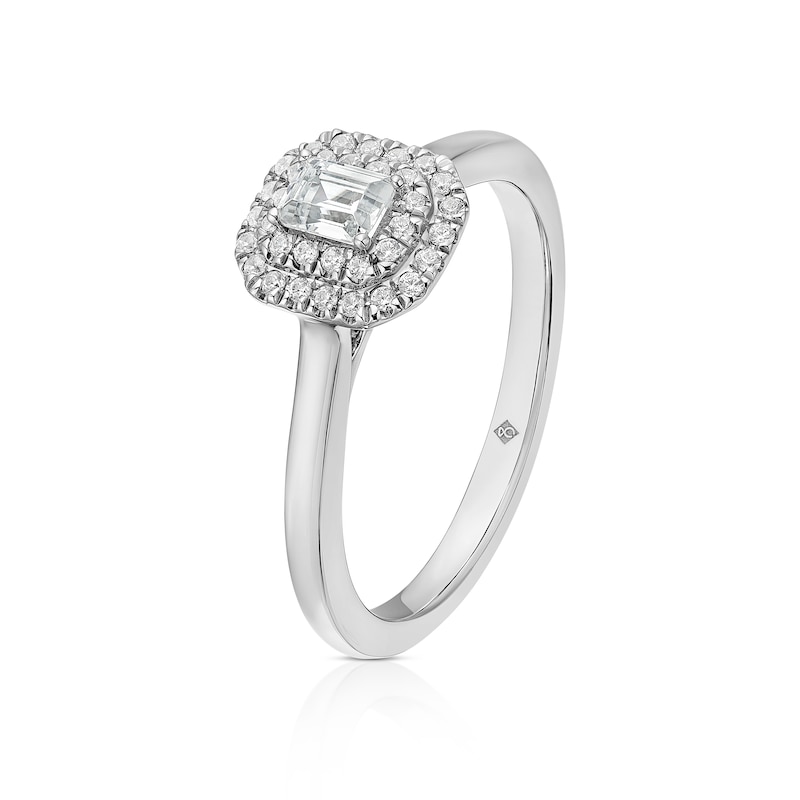 Main Image 2 of The Diamond Story Platinum 0.33ct Diamond Emerald Halo Solitaire Ring