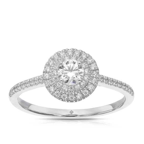 Engagement Ring The Diamond Story Platinum Oval Halo 0.40ct Diamond Ring