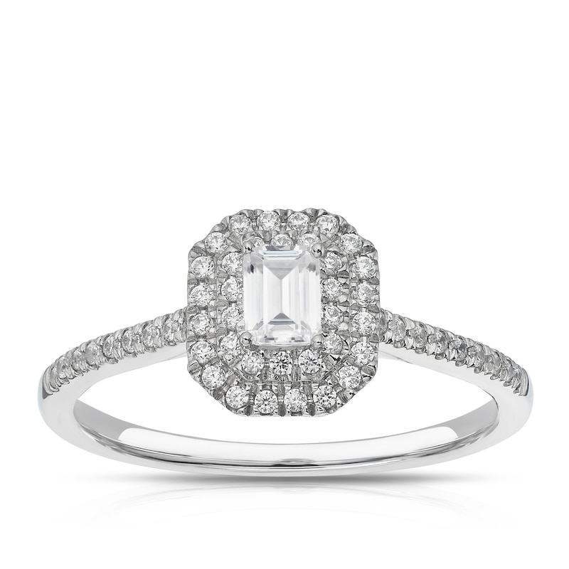 Main Image 1 of The Diamond Story Platinum 0.40ct Diamond Emerald Halo Ring