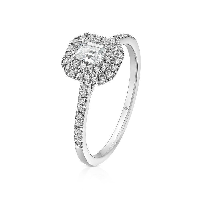 Main Image 2 of The Diamond Story Platinum 0.40ct Diamond Emerald Halo Ring