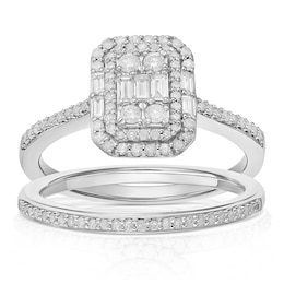 Perfect Fit 9ct White Gold 0.40ct Diamond Emerald Design Bridal Set