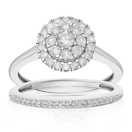 Perfect Fit 9ct White Gold 0.50ct Diamond Round Cluster Bridal Set