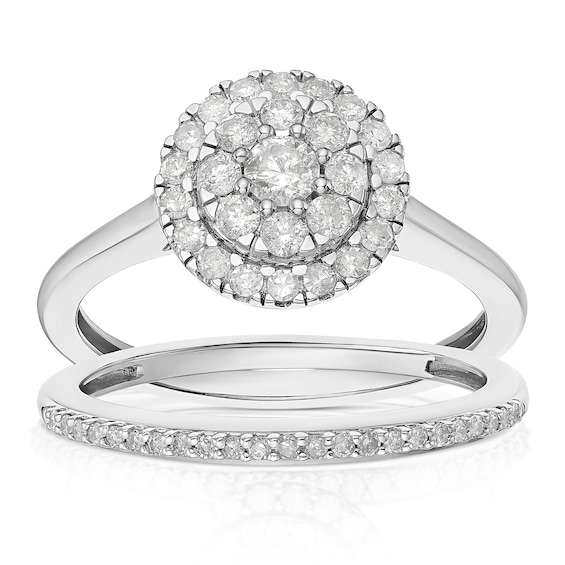Engagement Ring Perfect Fit 9ct White Gold Round Cluster Bridal Set 0.50ct Diamond Ring
