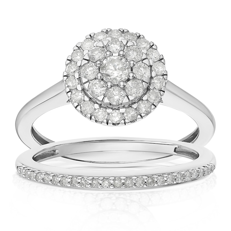 Main Image 1 of Perfect Fit 9ct White Gold 0.50ct Diamond Round Cluster Bridal Set