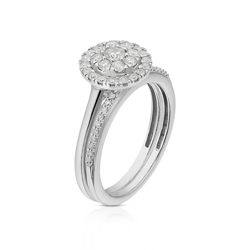 Main Image 2 of Perfect Fit 9ct White Gold 0.50ct Diamond Round Cluster Bridal Set
