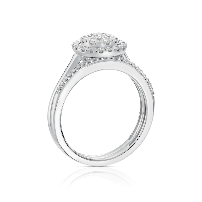 Main Image 3 of Perfect Fit 9ct White Gold 0.50ct Diamond Round Cluster Bridal Set