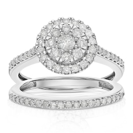 Perfect Fit 9ct White Gold 0.66ct Diamond Round Cluster Bridal Set