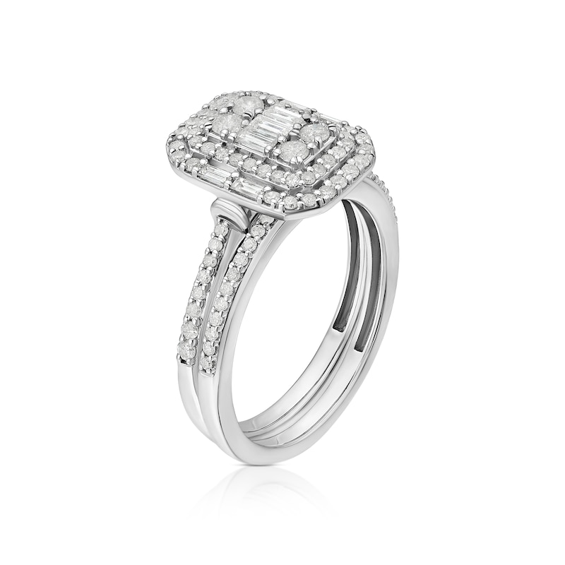 Main Image 2 of Perfect Fit 9ct White Gold 0.66ct Diamond Emerald Design Bridal Set