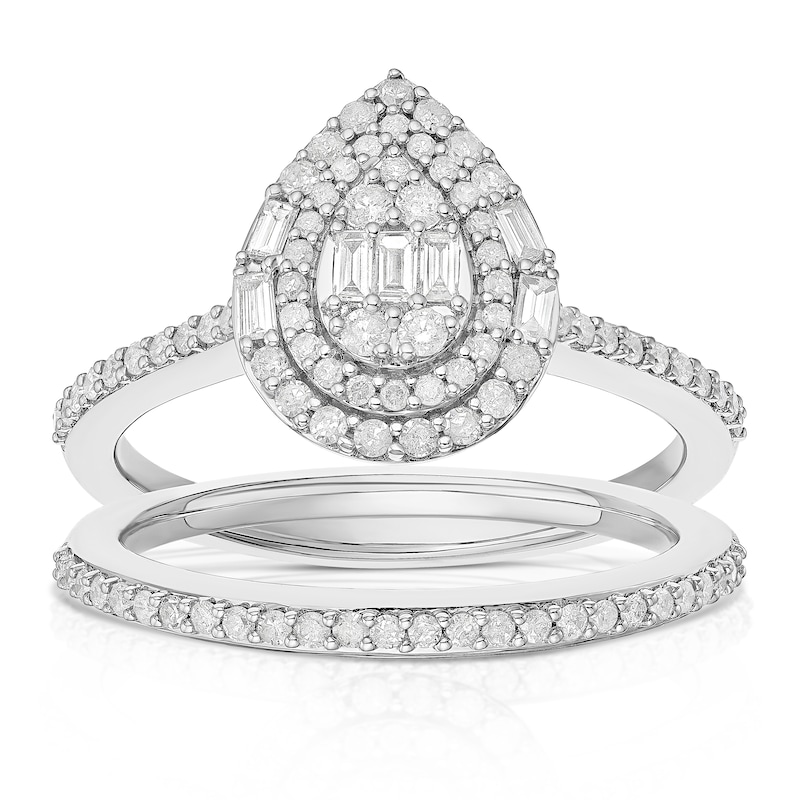 Main Image 1 of Perfect Fit 9ct White Gold 0.50ct Diamond Pear Cluster Bridal Set