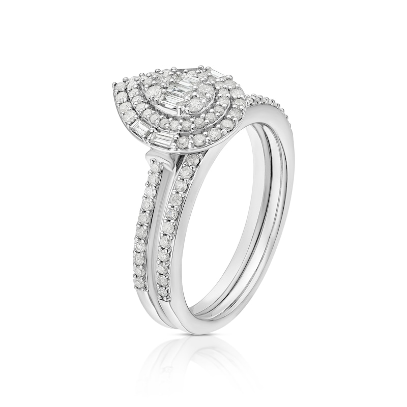 Main Image 2 of Perfect Fit 9ct White Gold 0.50ct Diamond Pear Cluster Bridal Set