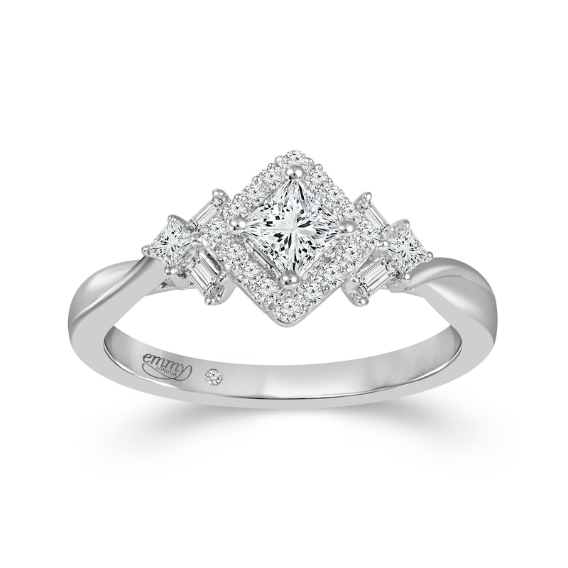 Main Image 1 of Emmy London 18ct White Gold 0.50ct Diamond Princess Halo Ring