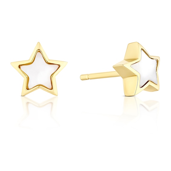 9ct Yellow Gold Childrens Star MOP Stud Earrings