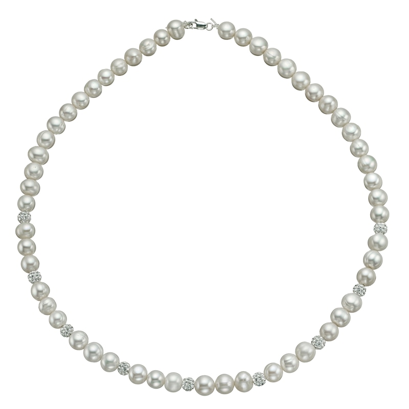 Sterling Silver Crystal Cultured Freshwater Pearl Necklace