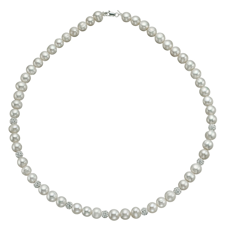Main Image 1 of Sterling Silver Crystal Cultured Freshwater Pearl Necklace