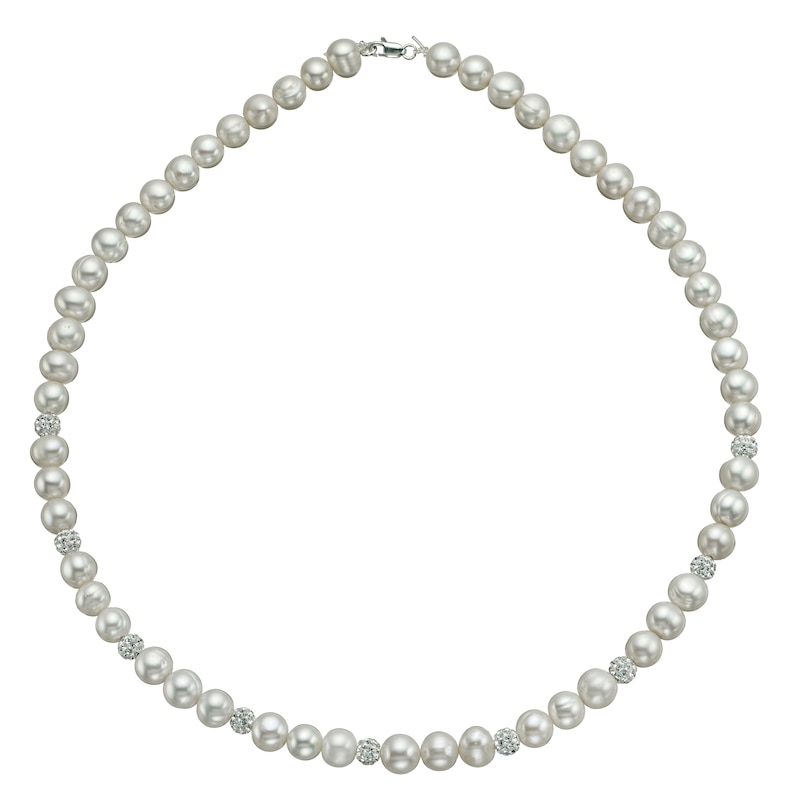 Sterling Silver Crystal Cultured Freshwater Pearl Necklace | H.Samuel